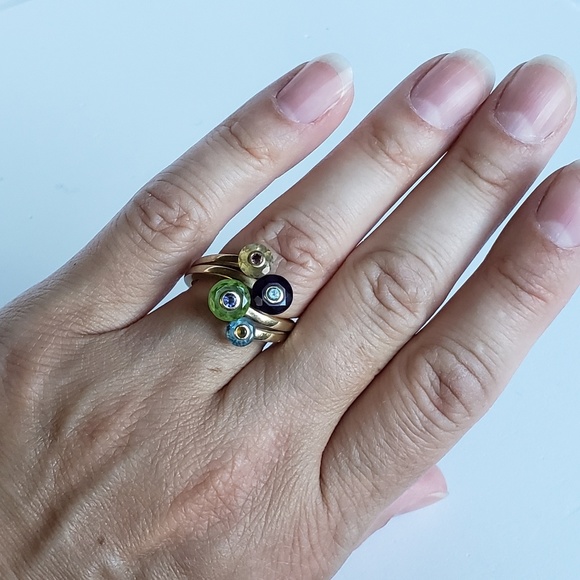 SOLD Unique 14k Gemstone Spinning Circle Ring - Picture 6 of 7